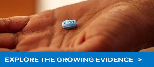 Aleve® pill in hand