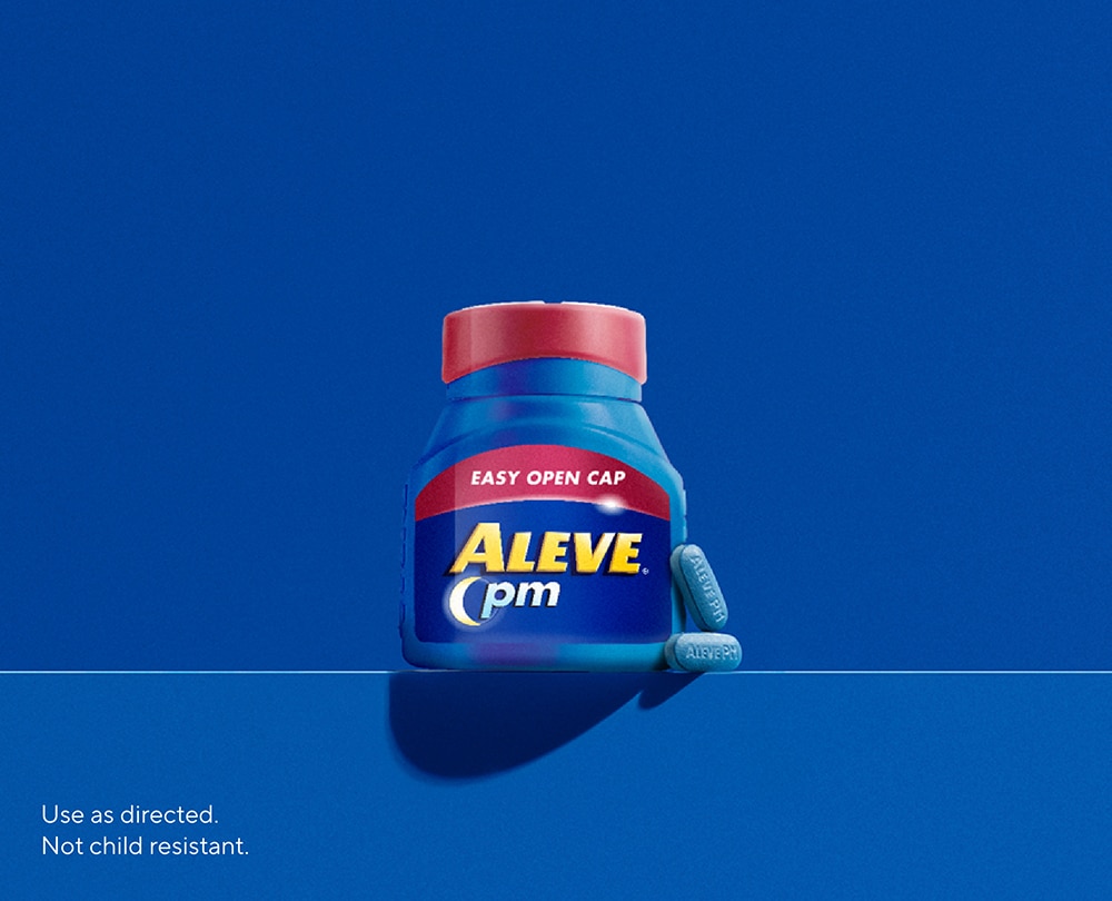 Aleve PM (naproxen and diphenhydramine) pain reliever and sleep aid available in an Easy Open Cap