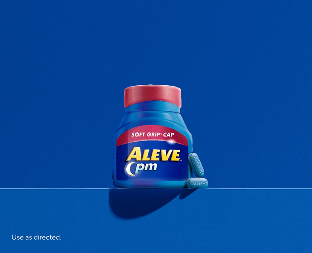 Aleve PM (naproxen and diphenhydramine) pain reliever and sleep aid available in a Soft Grip Cap