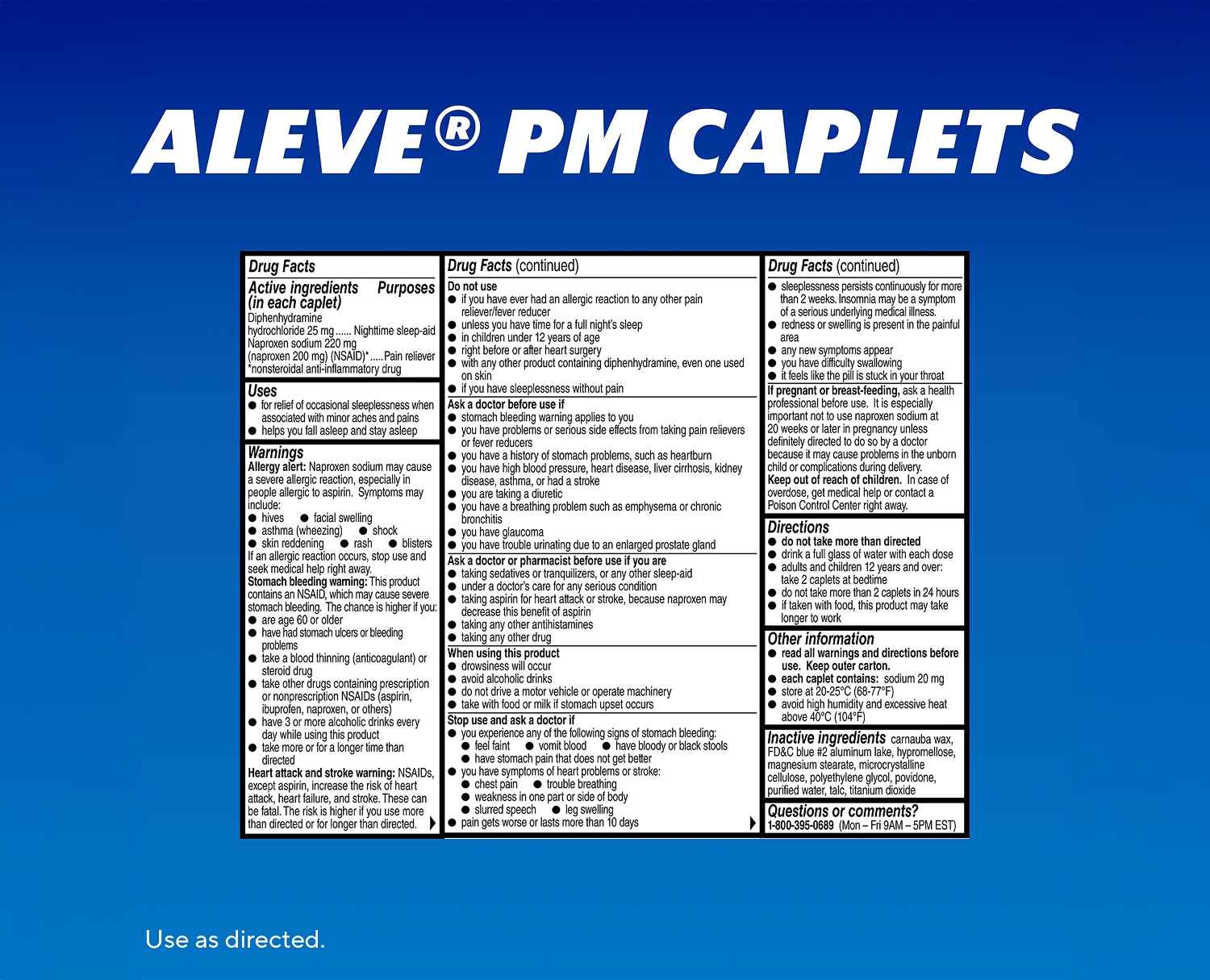  Drug Facts label and product information for Aleve® PM.